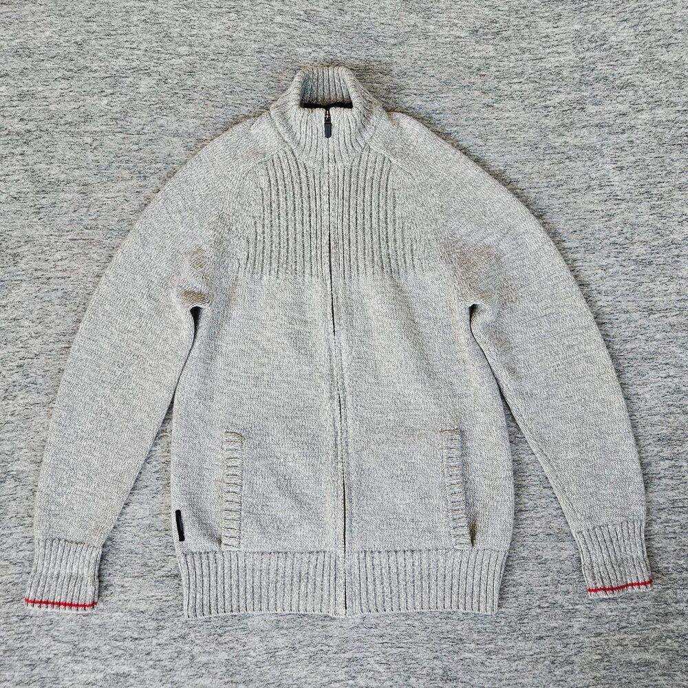 Icebreaker Sweater Mens Medium Gray Merino Wool Full Zip Mock Neck Pockets EUC